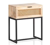 KADIMA DESIGN Consolle da notte Mango in legno massello/rattan, 50 x 60 x 30 cm, comodino marrone, comodino con cassetto intrecciato viennese