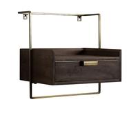 KADIMA DESIGN Consolle da notte per montaggio a parete, 44 x 45 x 35 cm, in legno massiccio, marrone scuro, comodino con cassetto, per letto a molle, comodino