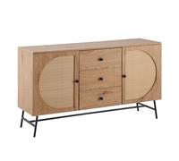 KADIMA DESIGN Credenza 140 x 80 x 40 cm, decorazione in rovere con rattan intrecciato moderno | Mobile alto | Armadio con 2 ante e 3 cassetti | Credenza soggiorno