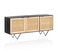 KADIMA DESIGN Credenza 175 x 75 x 45 cm Mango in legno massello/rattan con 3 ante | Cassettiera alta nero/marrone | Armadio da pavimento soggiorno | credenza intrecciata tubolare