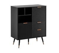 KADIMA DESIGN Credenza 77 x 97 x 40 cm, colore nero, con decorazione in rovere, comò con ante e cassetti, credenza per corridoio, con ripiano, stile moderno