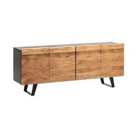 KADIMA DESIGN Credenza in legno massello di acacia, 180 x 75 x 45 cm, colore nero, con bordo dell'albero, cassettiera con ante