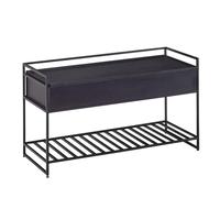 KADIMA DESIGN Panca con vano portaoggetti 90 x 52 x 38 cm, in legno massello/metallo, colore nero, con seduta piccola, sottile e scarpiera
