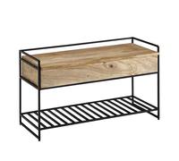 KADIMA DESIGN Panca con vano portaoggetti 90 x 52 x 38 cm, in legno massello/metallo marrone | scarpiera con seduta piccola | sottile panca appendiabiti con scarpiera