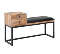 KADIMA DESIGN Panca in pelle di capra/legno massello 100 x 60 x 35 cm in stile retrò, per corridoio, in metallo con spazio di archiviazione, in pelle, colore nero, piccola panca
