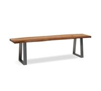 KADIMA DESIGN Panca per sala da pranzo, 140 x 40 x 45,5 cm, in legno massiccio di acacia/metallo, con bordo dell'albero, in legno massiccio, senza schienale, da cucina, cromata, moderna, per sala da