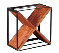 KADIMA DESIGN Scaffale per bottiglie AKOLA in legno massiccio Sheesham per circa 16 bottiglie con telaio in metallo, a forma di X, in legno naturale, moderno, stile rustico, cantina