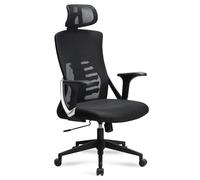 KADIMA DESIGN Sedia da ufficio nera con rivestimento in rete fino a 120 kg con poggiatesta | Sedia girevole regolabile in altezza con supporto lombare | Sedia da scrivania ergonomica in tessuto con