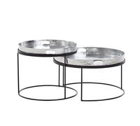 KADIMA DESIGN Set di 2 tavolini da caffè in metallo argento/nero, rotondi, per divano rimovibile, 2 pezzi, moderni, tavolino rotondo