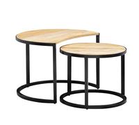 KADIMA DESIGN Set di 2 tavolini da salotto, in legno massello/metallo, rotondi, con gambe in metallo, colore nero, set da 2 pezzi, in legno