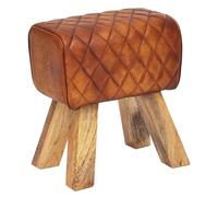 KADIMA DESIGN Sgabello moderno in vera pelle/legno massiccio, 40 x 48 x 27 cm, sgabello in pelle marrone | piccolo sgabello imbottito | sgabello in legno con rivestimento in pelle