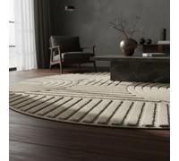 KADIMA DESIGN Tappeto 3D Effetto Rilievo Scandinavo Boho Morbido Soffice Lavabile Resistente Rotondo Beige 80x80 cm Soggiorno Camera da letto OEKO-TEX | RIGI