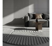 KADIMA DESIGN Tappeto 3D Scultura Stile Scandinavo Boho Vellutato Lavabile Resistente Robusto Pelo 8mm Rotondo Argento 120x120 cm Sala da Pranzo Soggiorno Riscaldamento Pavimentale Idoneo OEKO-TEX