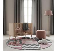 KADIMA DESIGN Tappeto bambini motivo cuore-stella facile da pulire variopinto lavabile resistente round rosa 160x160 cm cameretta riscaldamento pavimento controllato sostanze nocive asilo OEKO-TEX