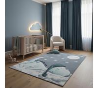 KADIMA DESIGN Tappeto Bambini Motivo Dinosauri Facile da pulire Multicolore Lavabile Resistente Blu 160x230 cm Cameretta Adatto riscaldamento radiante Privo di sostanze nocive Nursery OEKO-TEX