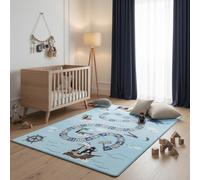 KADIMA DESIGN Tappeto camera bambini Pirati Isola del tesoro Morbido Facile da pulire Lavabile Durevole Resistente Blu 120x170 cm Sala giochi OEKO-TEX Adatto per riscaldamento a pavimento | TRAUN