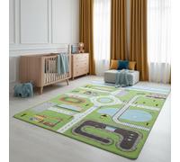 KADIMA DESIGN Tappeto Giocattoli Strada Verde 100x150 cm Testato per Sostanze Nocive Facile da Pulire Lavabile Resistente Durevole Camera dei Bambini Sala Giochi Idoneo Riscaldamento a Pavimento