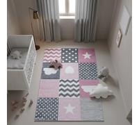 KADIMA DESIGN Tappeto gioco cuori e stelle rosa 200x290 cm controllato sostanze nocive facile da pulire lavabile resistente durevole cameretta stanza gioco riscaldamento pavimento | LAGO