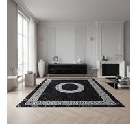 KADIMA DESIGN Tappeto pelo corto design meandro greco facile da pulire moderno lavabile resistente durevole nero 280x370 cm soggiorno sala da pranzo adatto riscaldamento a pavimento | INN