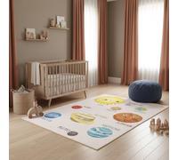 KADIMA DESIGN Tappeto per camera dei bambini design pianeti morbido facile da pulire lavabile durevole resistente beige 140x200 cm stanza giochi OEKO-TEX idoneo per riscaldamento a pavimento | TRAUN