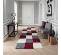 KADIMA DESIGN Tappeto Soffice Motivo Rombi Quadrettato Extra Morbido Soffice Lavabile Resistente Durevole Passatoia Rosso 80x250 cm Soggiorno Corridoio OEKO-TEX Certificato | RHEIN