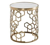 KADIMA DESIGN Tavolino da appoggio in vero marmo, bianco, 46 x 46 x 55 cm, in metallo dorato, piccolo divano rotondo, moderno e alto