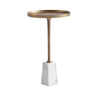 KADIMA DESIGN Tavolino da appoggio in vero marmo, in metallo, 34 x 34 x 58 cm, colore oro bianco, piccolo ripostiglio, rotondo, per soggiorno, divano, moderno, in marmo alto