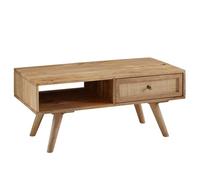 KADIMA DESIGN Tavolino da salotto, 90 x 40 x 45 cm, in legno massello/rattan, rettangolare, con spazio di archiviazione, divano con cassetto, tavolo da soggiorno