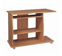 KADIMA DESIGN Tavolo da computer in faggio arrotolabile, 90 x 71 x 50 cm, con estrattore per tastiera, tavolo per computer portatile su ruote bloccabili, tavolo per PC con ripiano per stampante,