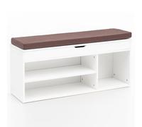 KADIMA DESIGN WL5.345 - Panca per scarpe con seduta in legno, 104 x 51 x 32 cm, colore bianco, piccola imbottitura | Panchina in legno sottile con vano portaoggetti | Cassapanca per scarpe mobili da