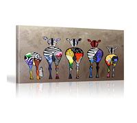 KADING Dipinti astratti su tela Zebra sulla parete Animali colorati Stampe d'arte Animali africani Immagini artistiche per la decorazione della parete del soggiorno 50x100cm con cornice