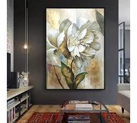 KADING Home Decor Wall Art Immagini 1 Pezzi Bianco Dorato Fiore Wall Art Dipinti ad Olio Soggiorno Decorazione Tela Pittura 50x85cm (20x34in) con cornice