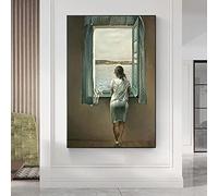 KADING La donna alla finestra pittura su tela Salvador Dali Poster e stampa immagini di arte della parete per la decorazione della parete del soggiorno 45x60 cm (18x24 pollici) con cornice