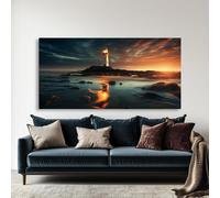 KADING Quadro moderno su tela con faro al tramonto, quadri astratti contemporanei per soggiorno, camera da letto, ufficio, bagno (60x123 cm/24x48 pollici)