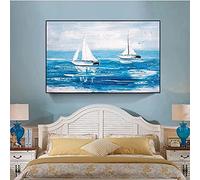 KADING Quadro su Tela Bianco Barca a Vela e Mare Blu Tela Pittura Soggiorno Camera da Letto Wall Art Interni Decorazione Domestica Pittura 80x120cm(32x47in) Con Cornice