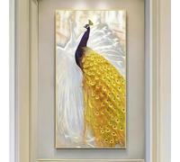 KADING Stampa artistica su tela con cornice, arte moderna, animale, pavone bianco e dorato, quadri da parete per camera da letto, soggiorno, corridoio, 41x81cm(16x32in)