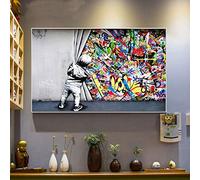 KADING Street Art Banksy Graffiti Wall Art Behind The Curtain Dipinti su tela Immagini di arte della parete per la decorazione domestica Pittura 80x160 cm Senza cornice