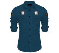 KADIYU Camicia da uomo in cotone con doppia tasca slim fit || Camicia alla moda da uomo || Colletto alla coreana e maniche lunghe || Stile senza tempo e comfort, Firozi, 50