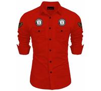 KADIYU Camicia da uomo in cotone con doppia tasca slim fit || Camicia alla moda da uomo || Colletto alla coreana e maniche lunghe || Stile senza tempo e comfort, rosso, 50