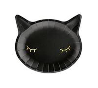 Kadosa Set 6 Piatti Gatto Nero a Forma di Musetto - Miao Party Festa a Tema Halloween Muso Micio Allestimento Compleanno Black Cat Plate