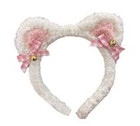 KADSXIYA Cerchietto per capelli in peluche con orecchie di gatto con campanelle, per lavare il viso