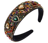 KADSXIYA Cerchietto per capelli in stile barocco di lusso, colorato, con strass, a forma di goccia d'acqua, con cristalli finti intarsiati, con catena in metallo ondulato, gioiello luccicante da donna