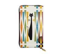 KadUe Portafoglio da donna in pelle di arte moderna della metà del secolo con gatto, alla moda, scomparti multipli per carte e contanti carte di credito, Nero , Taglia unica, Contemporaneo