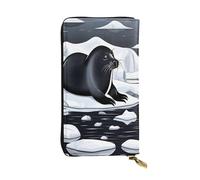 KadUe Seals On Ice - Portafoglio da donna in pelle, con scomparti multipli per carte di credito e contanti, Nero , Taglia unica, Contemporaneo