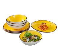 Kadum Potosi - Set di 8 piatti piani in ceramica di alta qualità per 4 persone, 4 piatti da colazione Ø 21,0 cm e 4 ciotole per insalata, Ø 15,0 cm (giallo)