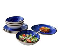 Kadum Potosi - Set di 8 piatti piani in ceramica di alta qualità per 4 persone, 4 piatti da colazione Ø 21,0 cm e 4 ciotole per insalata, Ø 15,0 cm (blu)