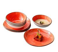 Kadum Potosi - Set di stoviglie da 8 pezzi, per 4 persone, piatti piani in ceramica di alta qualità, 4 piatti da colazione Ø 21,0 cm e 4 insalatiere Ø 15,0 cm (rosso-arancione)