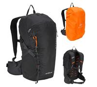 Kadva - Zaino da Trekking Fleiro 30 L con Schienale ventilato e Telaio, Accesso dal Basso al comparto Principale, Tasca per idratazione e Copertura Antipioggia Integrata - Nero