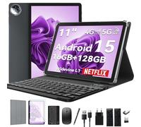 KADYBE Tablet 11 pollici Android 15 Tablet con tastiera, tablet 4G LTE con 2 slot SIM, vassoio PC con penna e mouse, 8 core, 16 GB + 128 GB, 8000 mAh, GPS - grigio