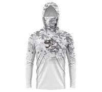 Kaeltsyn Camicia da pesca a maniche lunghe con cappuccio stampata, alla moda, con protezione solare, traspirante, con copertura per il viso, per escursioni con ghetta per il viso